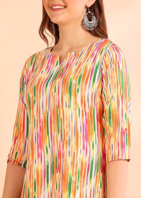 Orange printed poly rayon short kurti for women and girls 4