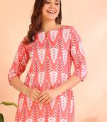 Peach printed poly rayon short kurti for women and girls