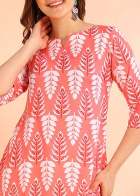 Peach printed poly rayon short kurti for women and girls 4