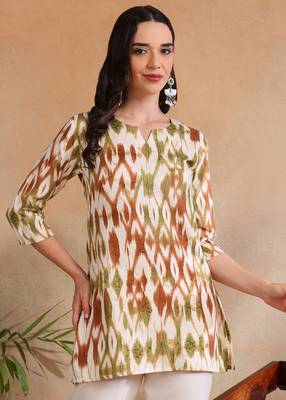Green printed poly rayon short kurti for women and girls 1