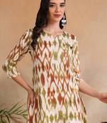 Green printed poly rayon short kurti for women and girls
