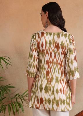 Green printed poly rayon short kurti for women and girls 2