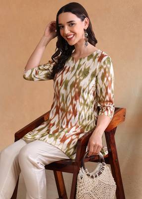 Green printed poly rayon short kurti for women and girls 3