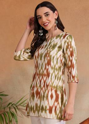 Green printed poly rayon short kurti for women and girls 5