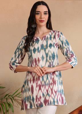 Peacock printed poly rayon short kurti for women and girls 1