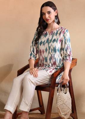 Peacock printed poly rayon short kurti for women and girls 3