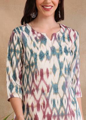 Peacock printed poly rayon short kurti for women and girls 4