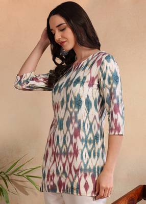 Peacock printed poly rayon short kurti for women and girls 5
