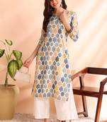 Grey poly rayon foil printed straight kurti