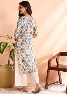 Grey poly rayon foil printed straight kurti 2