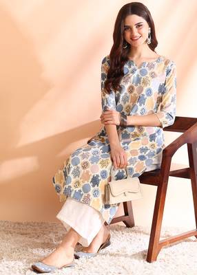 Grey poly rayon foil printed straight kurti 5