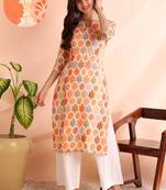 Orange poly rayon foil printed straight kurti