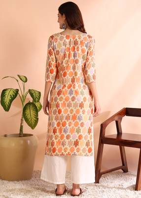 Orange poly rayon foil printed straight kurti 2