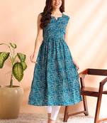 Peacock color poly rayon floral print naira cut kurti