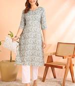 Grey poly rayon printed straight kurti for women