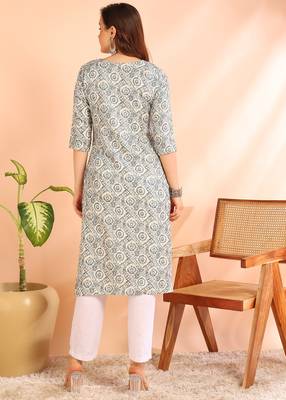 Grey poly rayon printed straight kurti for women 2