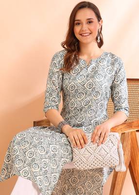 Grey poly rayon printed straight kurti for women 3