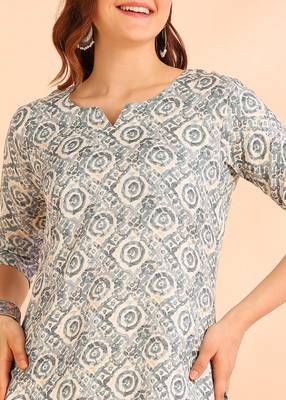 Grey poly rayon printed straight kurti for women 4