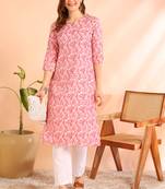 Pink poly rayon printed straight kurti for women