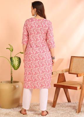 Pink poly rayon printed straight kurti for women 2
