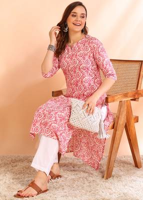 Pink poly rayon printed straight kurti for women 3