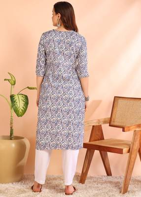 Blue poly rayon printed straight kurti for women 2