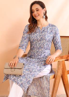 Blue poly rayon printed straight kurti for women 3