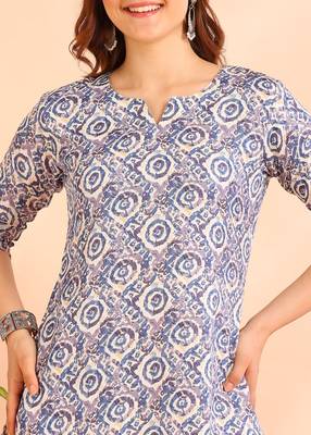 Blue poly rayon printed straight kurti for women 4