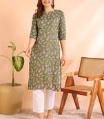 Green poly rayon printed straight kurti for women