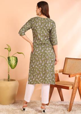 Green poly rayon printed straight kurti for women 2