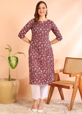 Coffee color poly rayon printed straight kurti for women 1