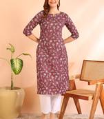 Coffee color poly rayon printed straight kurti for women