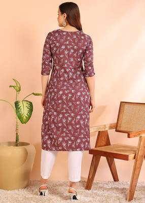 Coffee color poly rayon printed straight kurti for women 2