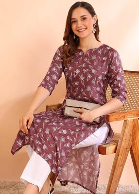 Coffee color poly rayon printed straight kurti for women 3