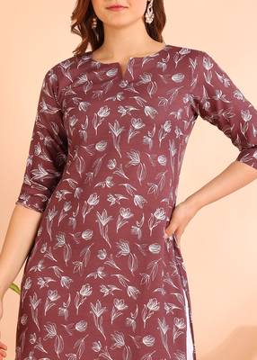 Coffee color poly rayon printed straight kurti for women 4