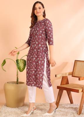 Coffee color poly rayon printed straight kurti for women 5