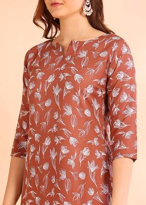 Brown poly rayon printed straight kurti for women 4