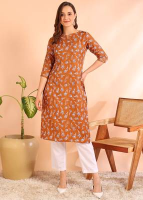 Mustardpoly rayon printed straight kurti for women 1
