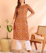 Mustardpoly rayon printed straight kurti for women