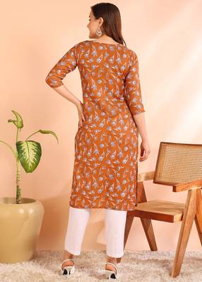 Mustardpoly rayon printed straight kurti for women 2