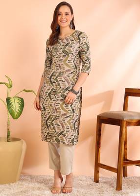 Green poly rayon printed straight kurti for women 1