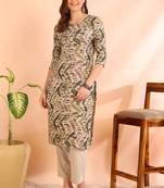 Green poly rayon printed straight kurti for women