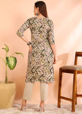Green poly rayon printed straight kurti for women 2