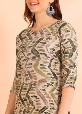 Green poly rayon printed straight kurti for women 4