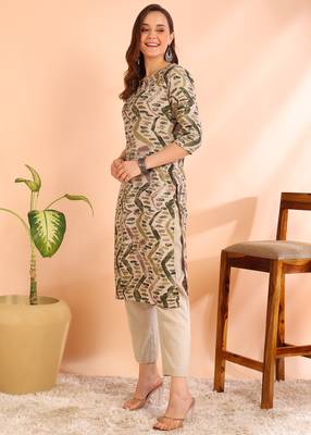 Green poly rayon printed straight kurti for women 5