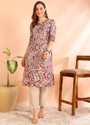 Purple poly rayon printed straight kurti for women 1