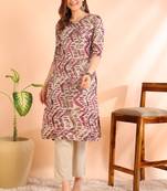 Purple poly rayon printed straight kurti for women