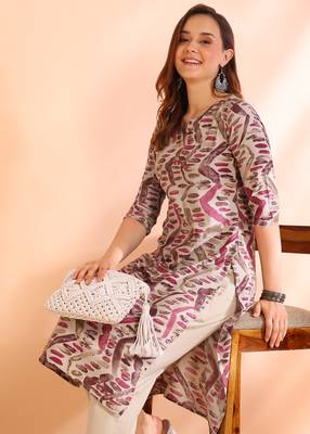 Purple poly rayon printed straight kurti for women 3