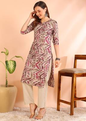 Purple poly rayon printed straight kurti for women 5
