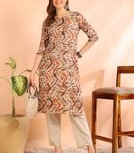 Brown poly rayon printed straight kurti for women